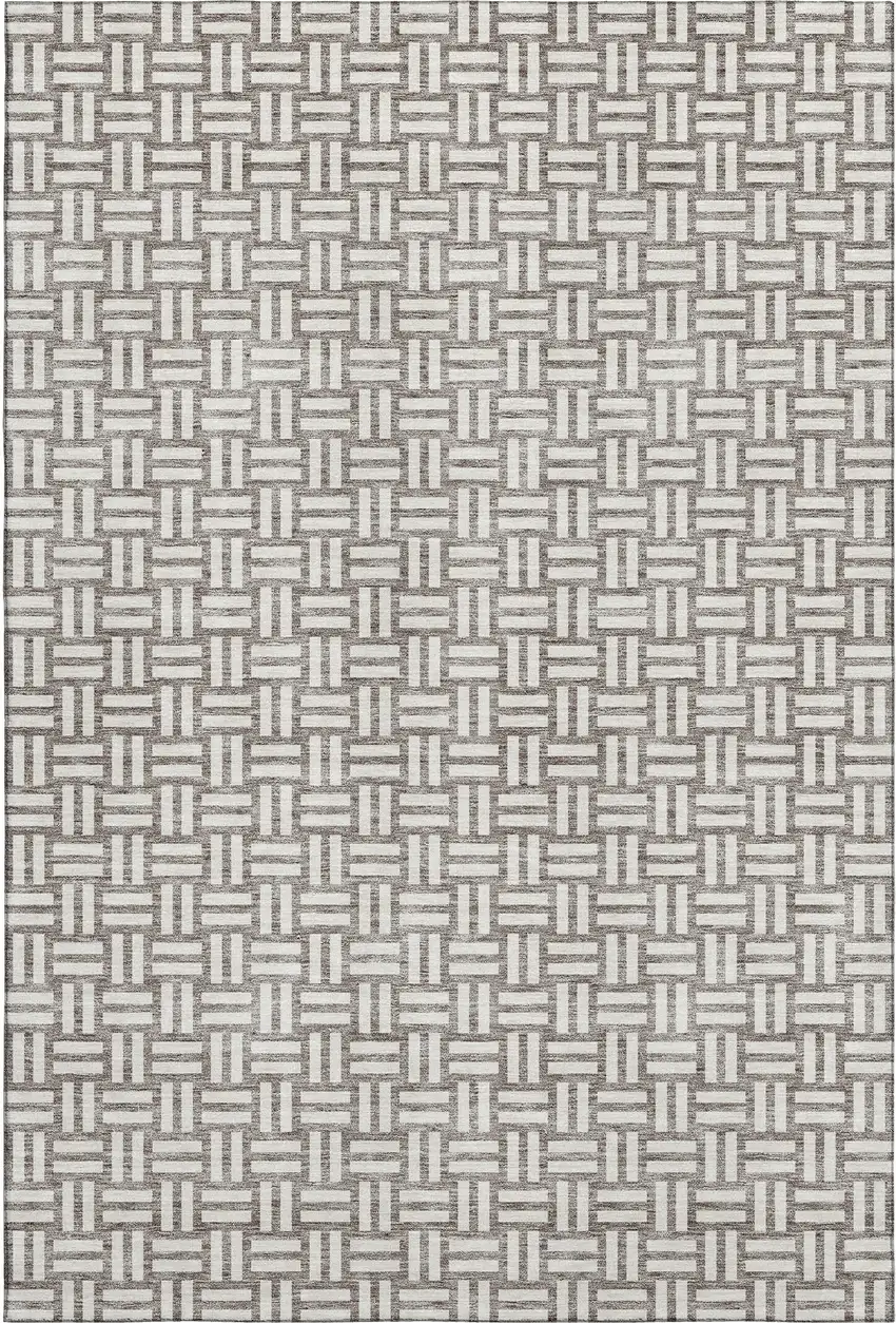 Taupe And Beige Abstract Geometric Washable Area Rug With UV Protection Photo 1