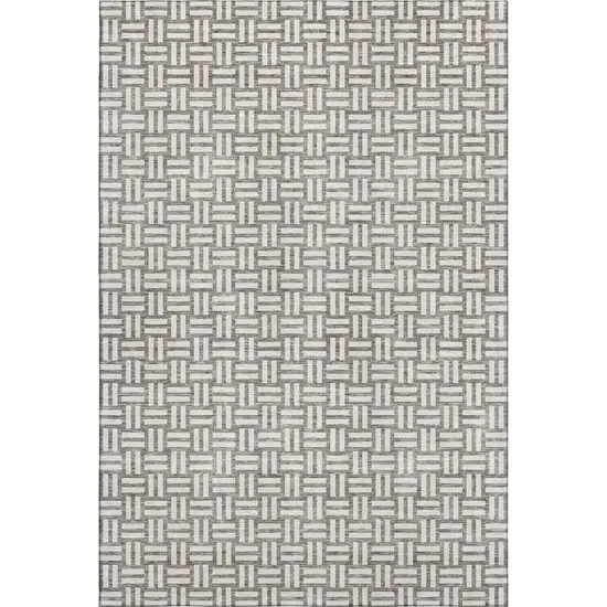 Taupe And Beige Abstract Geometric Washable Area Rug With UV Protection Photo 1