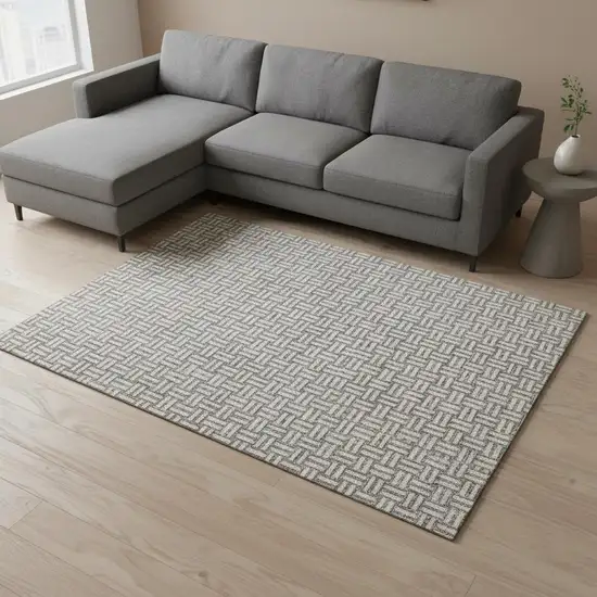 Taupe And Beige Abstract Geometric Washable Area Rug With UV Protection Photo 2