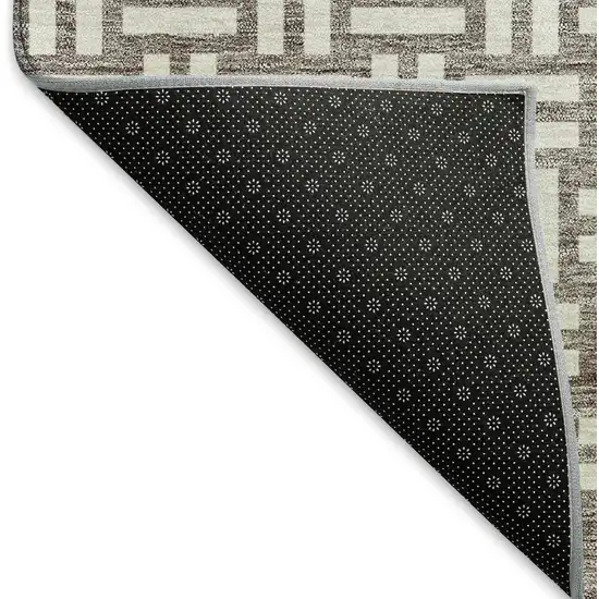 Taupe And Beige Abstract Geometric Washable Area Rug With UV Protection Photo 6