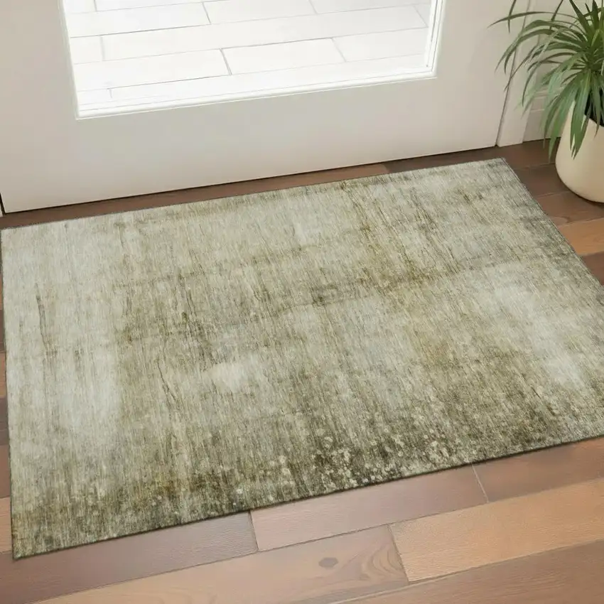 Taupe And Beige Abstract Washable Area Rug With UV Protection Photo 1
