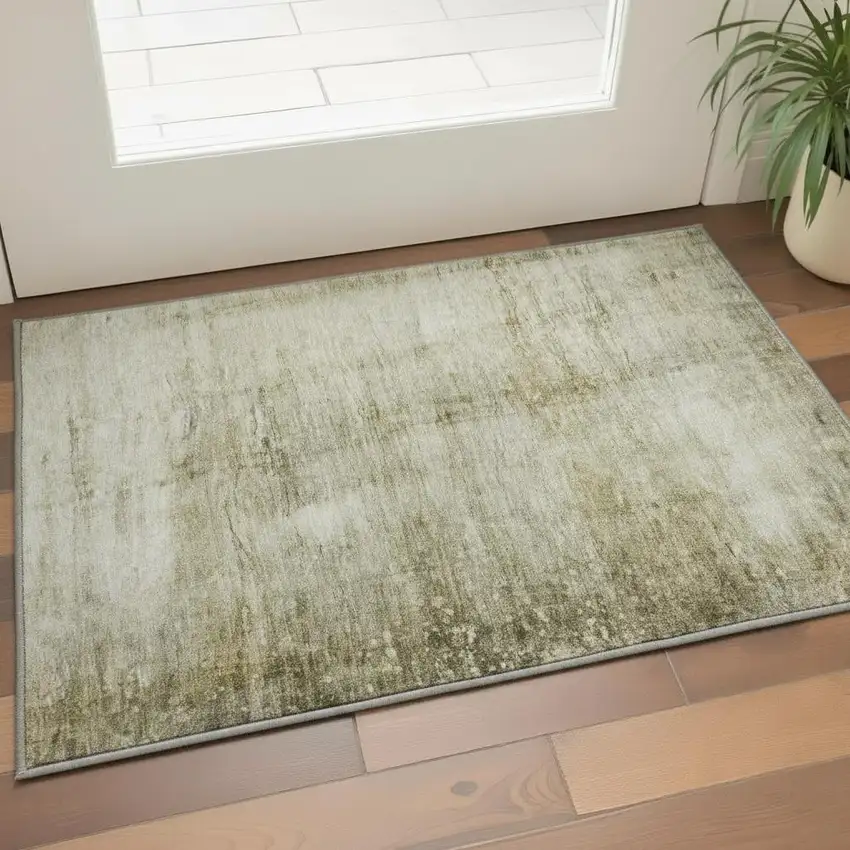 Taupe And Beige Abstract Washable Area Rug With UV Protection Photo 2