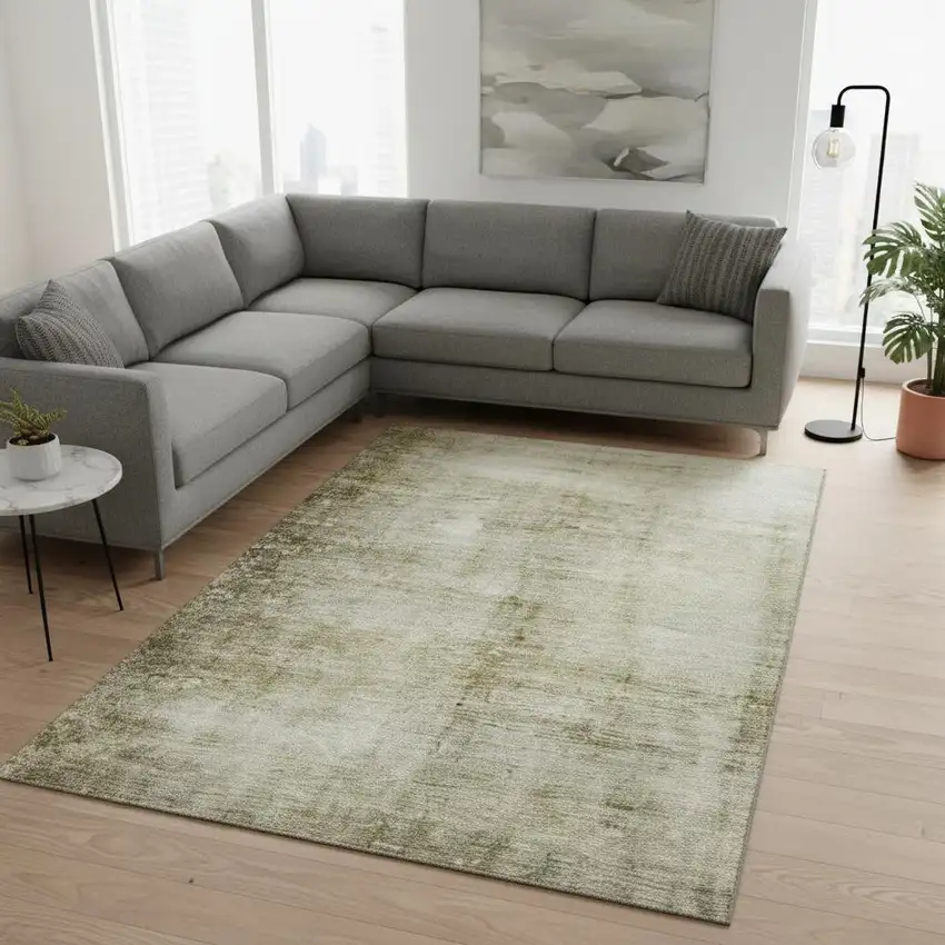 Taupe And Beige Abstract Washable Area Rug With UV Protection Photo 2