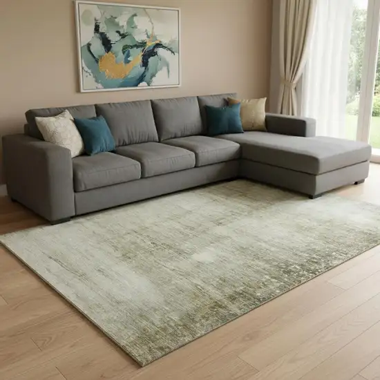 Taupe And Beige Abstract Washable Area Rug With UV Protection Photo 1