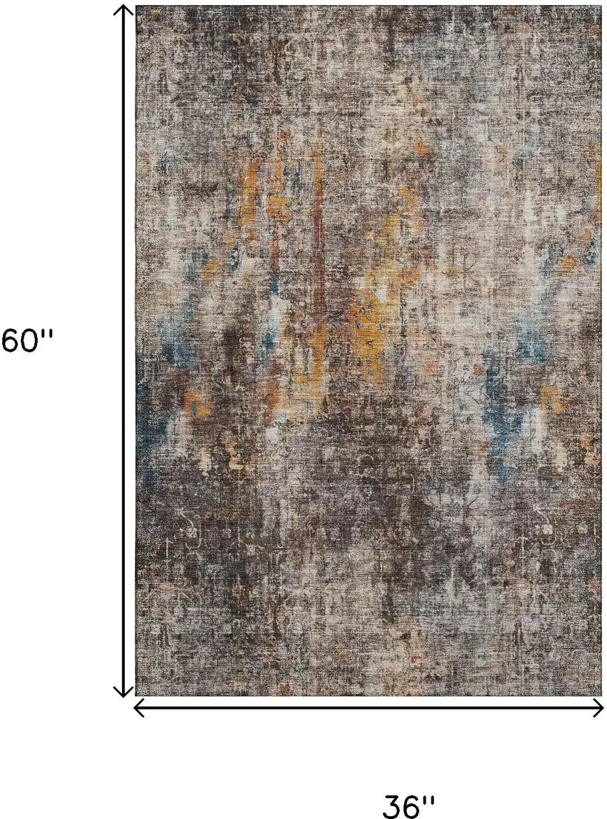 Taupe And Beige Abstract Washable Area Rug With UV Protection Photo 3