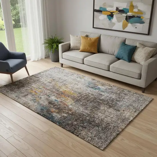 Taupe And Beige Abstract Washable Area Rug With UV Protection Photo 1