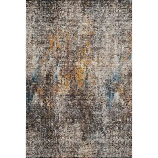 Taupe And Beige Abstract Washable Area Rug With UV Protection Photo 6