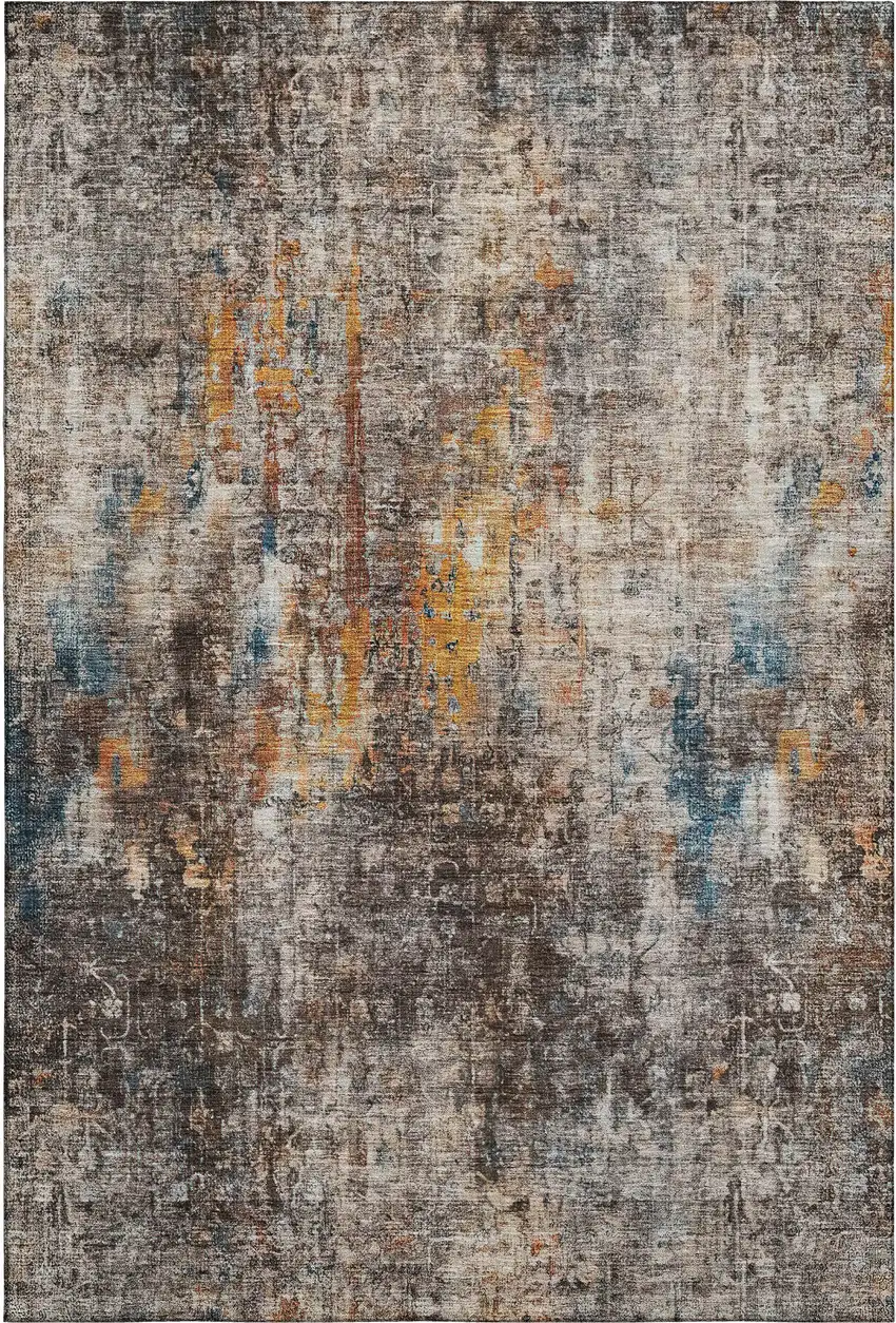 Taupe And Beige Abstract Washable Area Rug With UV Protection Photo 6