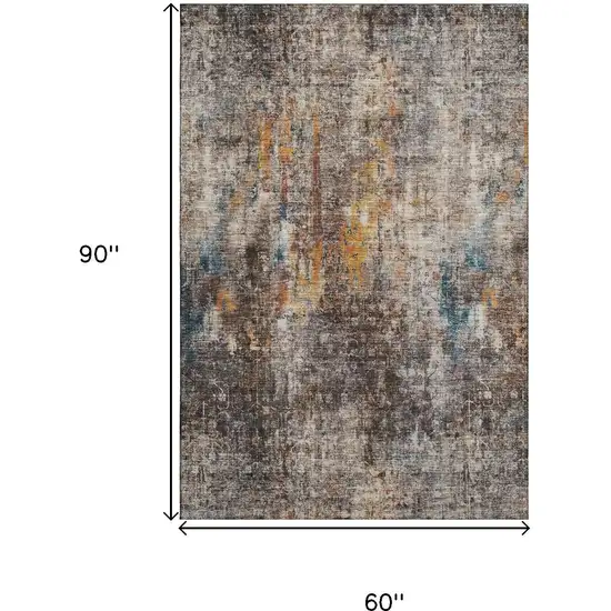 Taupe And Beige Abstract Washable Area Rug With UV Protection Photo 3