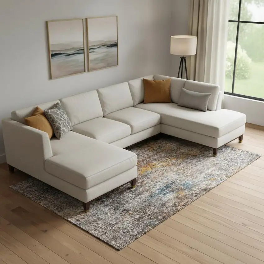 Taupe And Beige Abstract Washable Area Rug With UV Protection Photo 1