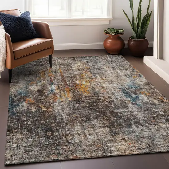 Taupe And Beige Abstract Washable Area Rug With UV Protection Photo 5
