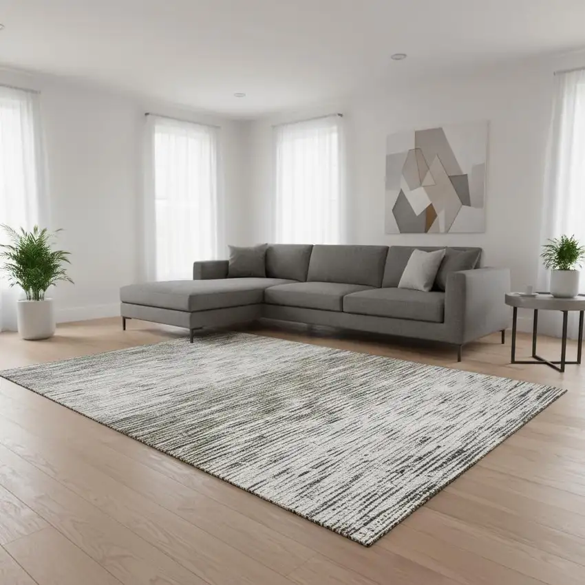 Taupe And Beige Abstract Washable Area Rug With UV Protection Photo 2