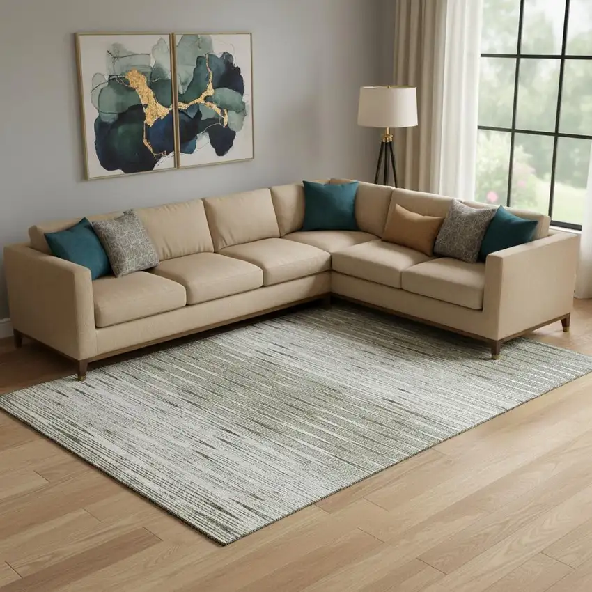 Taupe And Beige Abstract Washable Area Rug With UV Protection Photo 1