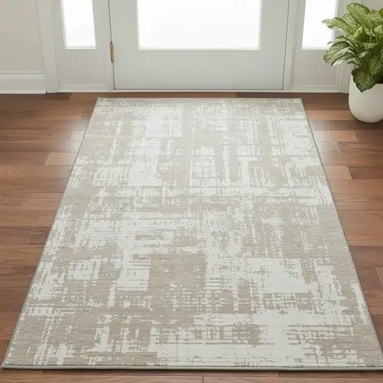 Taupe And Beige Abstract Washable Area Rug With UV Protection Photo 2