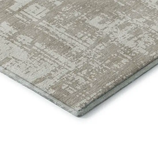 Taupe And Beige Abstract Washable Area Rug With UV Protection Photo 8