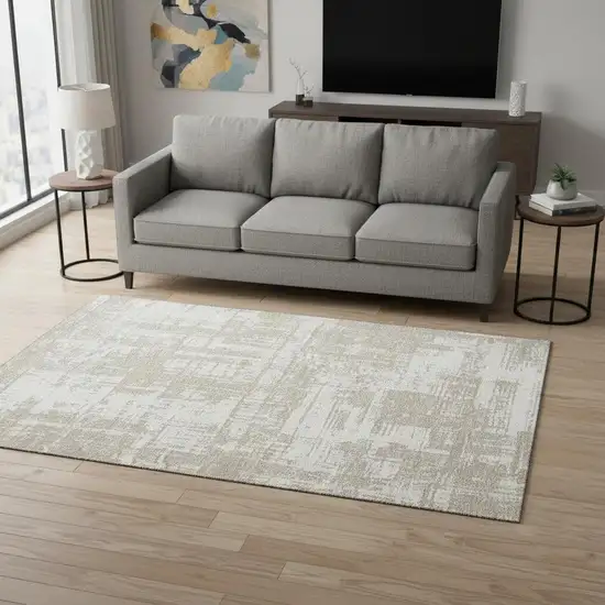 Taupe And Beige Abstract Washable Area Rug With UV Protection Photo 2