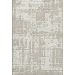 Photo of Taupe And Beige Abstract Washable Area Rug With UV Protection