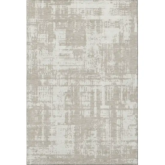 Taupe And Beige Abstract Washable Area Rug With UV Protection Photo 4