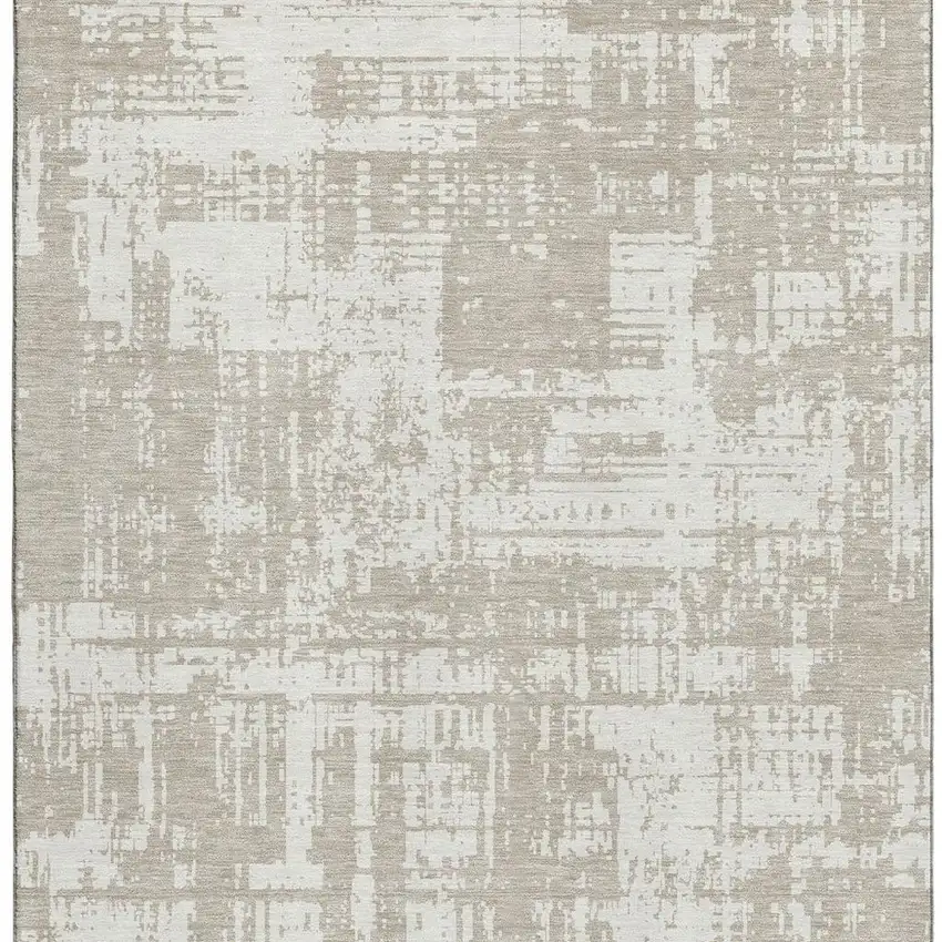 Taupe And Beige Abstract Washable Area Rug With UV Protection Photo 4