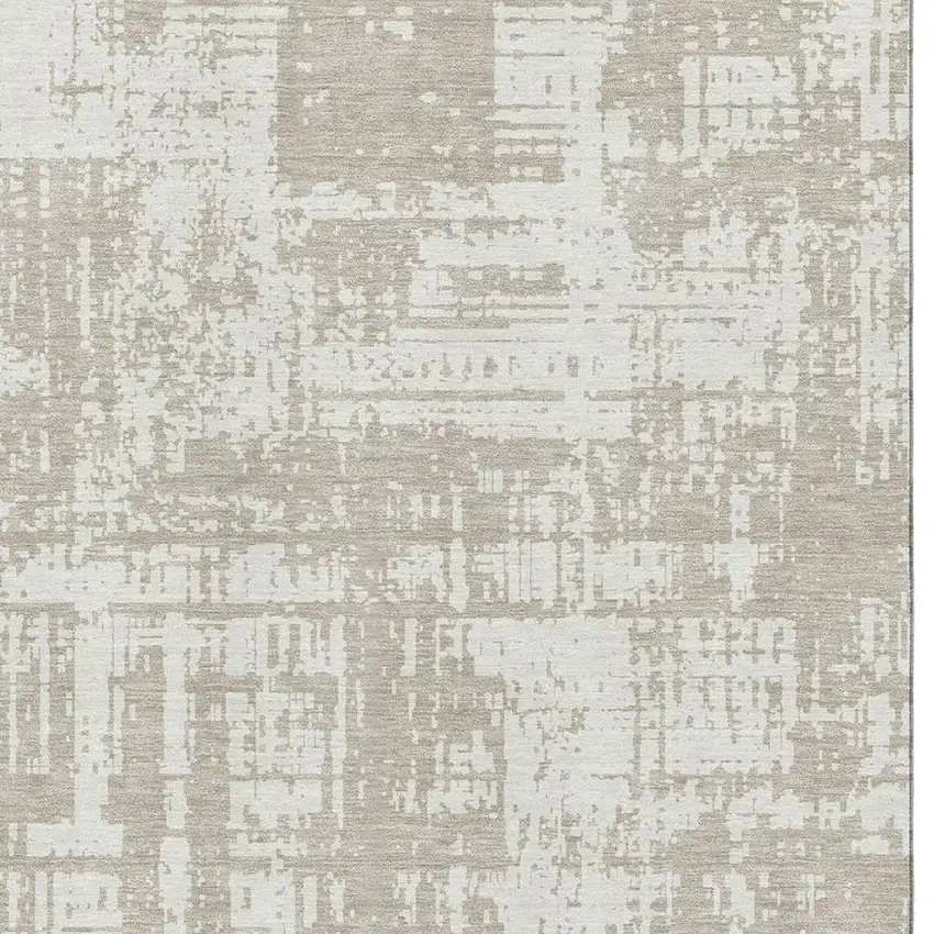 Taupe And Beige Abstract Washable Area Rug With UV Protection Photo 3