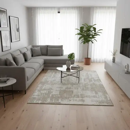 Taupe And Beige Abstract Washable Area Rug With UV Protection Photo 2