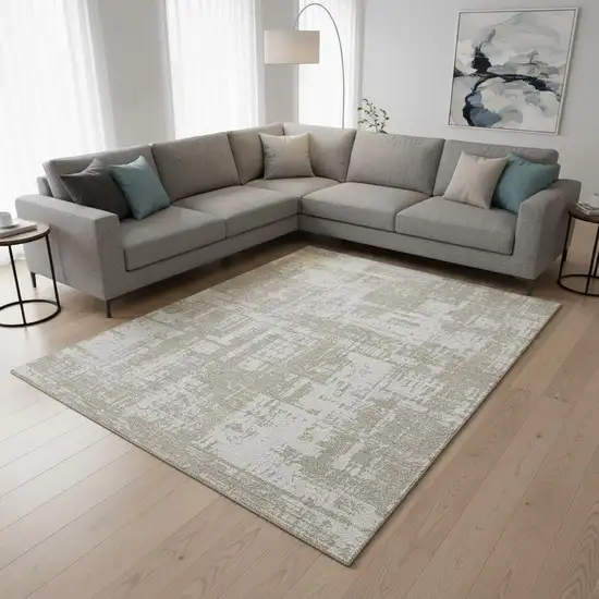 Taupe And Beige Abstract Washable Area Rug With UV Protection Photo 2