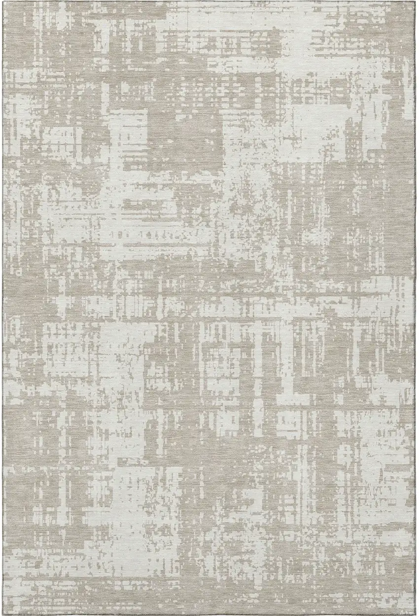 Taupe And Beige Abstract Washable Area Rug With UV Protection Photo 4