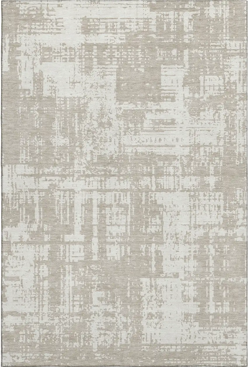 Taupe And Beige Abstract Washable Area Rug With UV Protection Photo 1