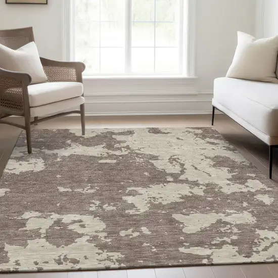 Taupe And Beige Abstract Washable Area Rug With UV Protection Photo 6