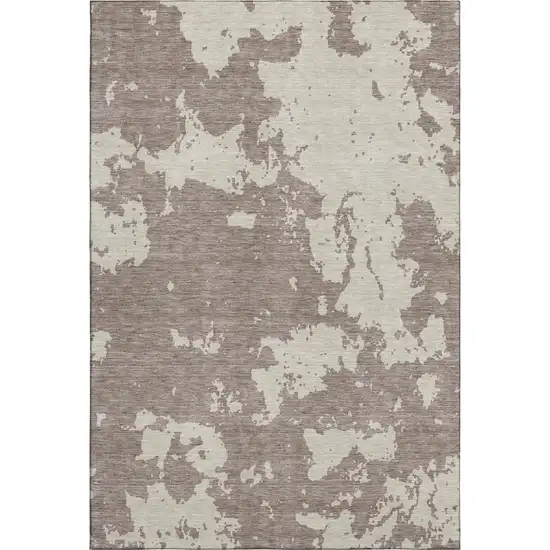 Taupe And Beige Abstract Washable Area Rug With UV Protection Photo 1