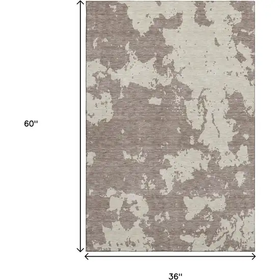 Taupe And Beige Abstract Washable Area Rug With UV Protection Photo 3