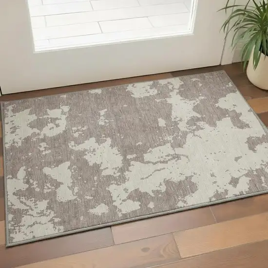 Taupe And Beige Abstract Washable Area Rug With UV Protection Photo 2