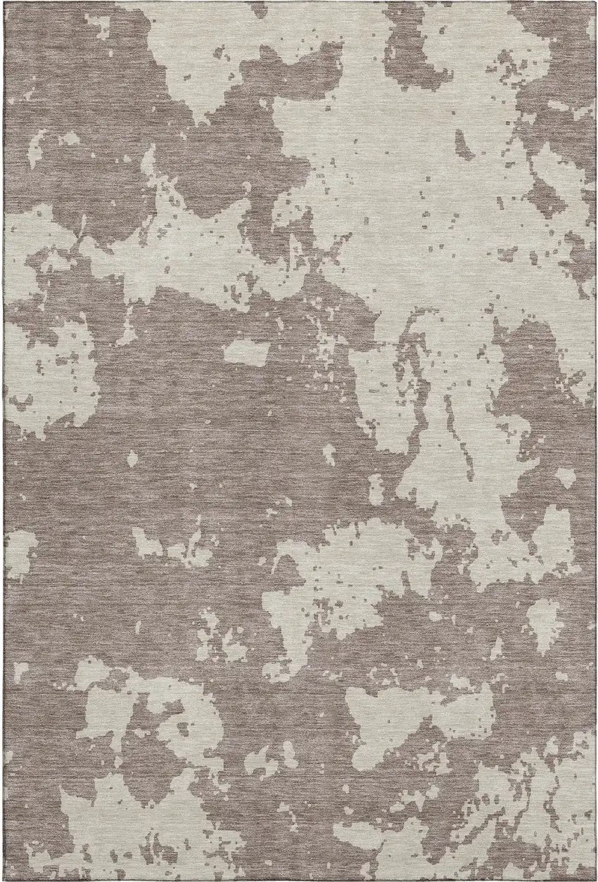 Taupe And Beige Abstract Washable Area Rug With UV Protection Photo 1