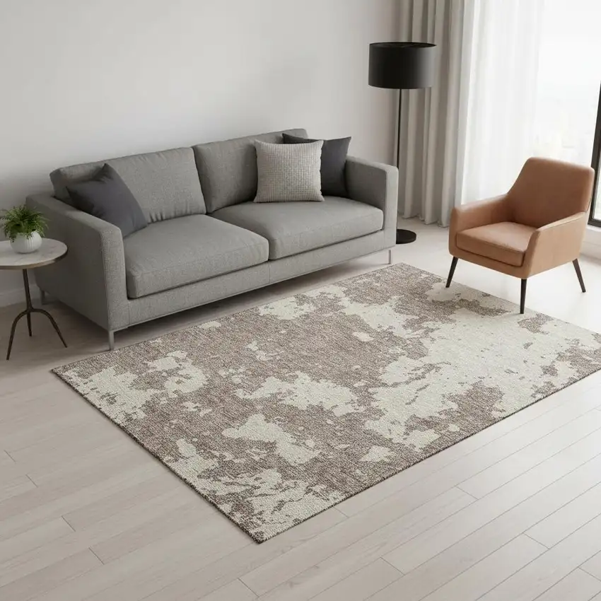Taupe And Beige Abstract Washable Area Rug With UV Protection Photo 2