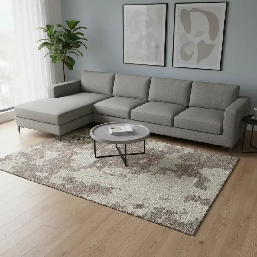 Taupe And Beige Abstract Washable Area Rug With UV Protection Photo 2