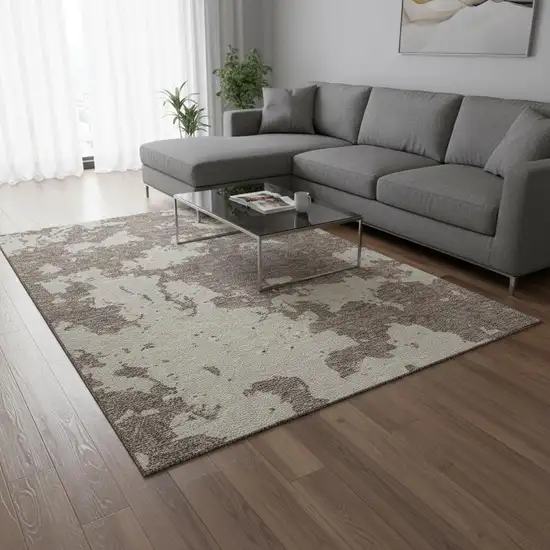 Taupe And Beige Abstract Washable Area Rug With UV Protection Photo 2