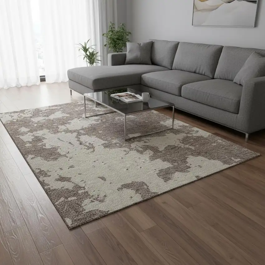 Taupe And Beige Abstract Washable Area Rug With UV Protection Photo 2