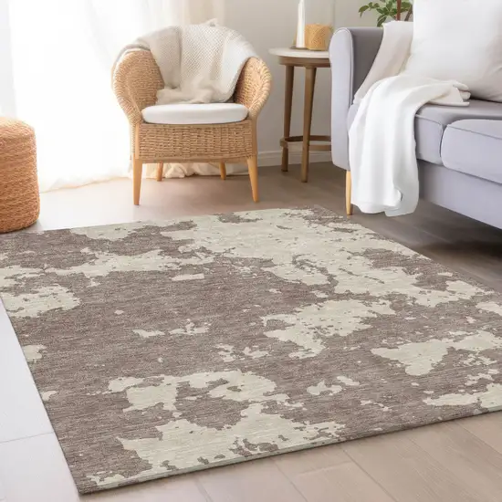 Taupe And Beige Abstract Washable Area Rug With UV Protection Photo 5