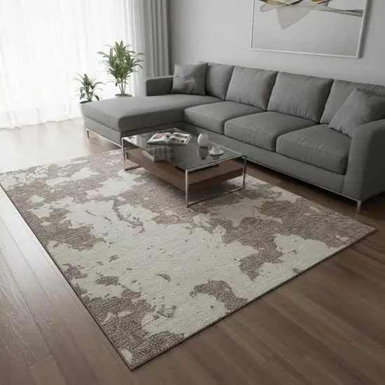 Taupe And Beige Abstract Washable Area Rug With UV Protection Photo 2