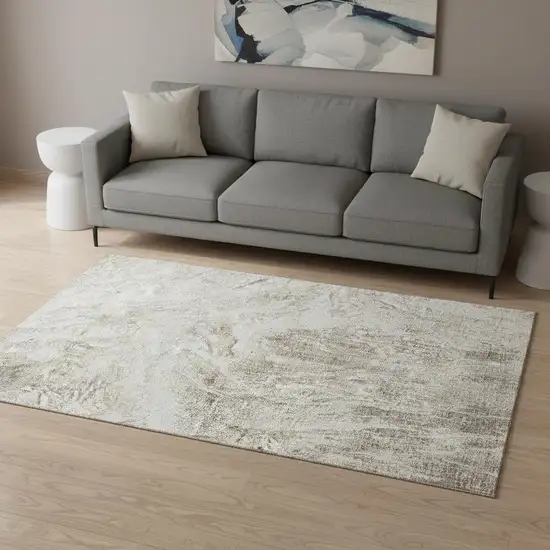 Taupe And Beige Abstract Washable Area Rug With UV Protection Photo 2