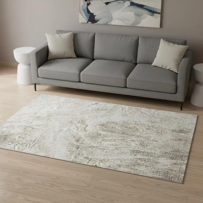 Taupe And Beige Abstract Washable Area Rug With UV Protection Photo 2