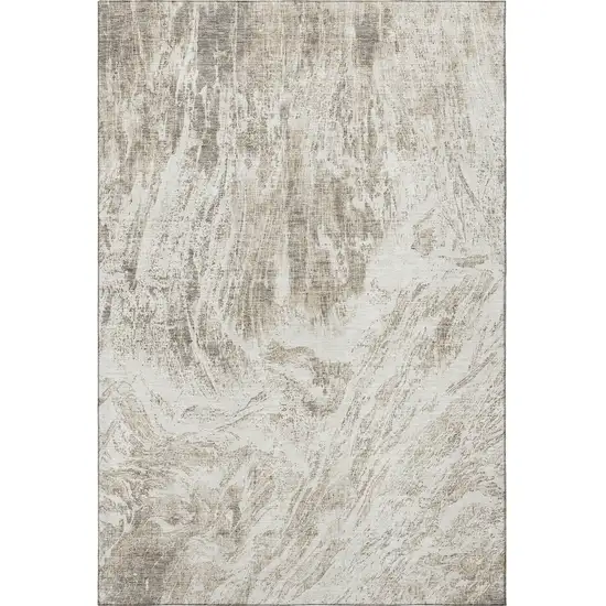 Taupe And Beige Abstract Washable Area Rug With UV Protection Photo 3