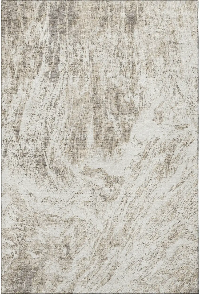 Taupe And Beige Abstract Washable Area Rug With UV Protection Photo 3