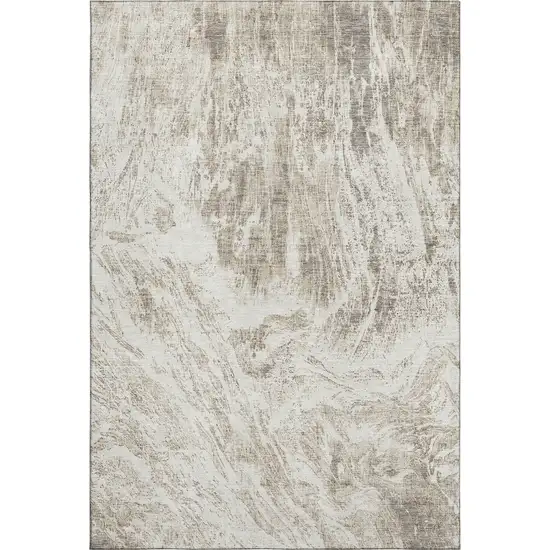 Taupe And Beige Abstract Washable Area Rug With UV Protection Photo 1