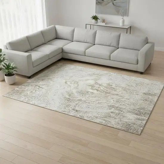 Taupe And Beige Abstract Washable Area Rug With UV Protection Photo 2