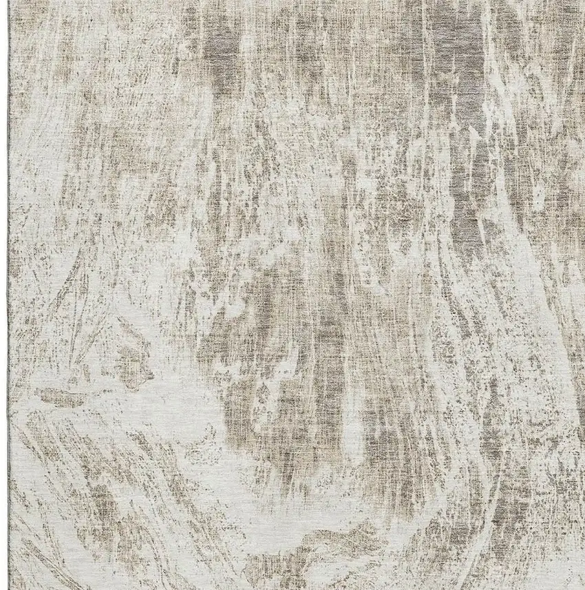 Taupe And Beige Abstract Washable Area Rug With UV Protection Photo 2