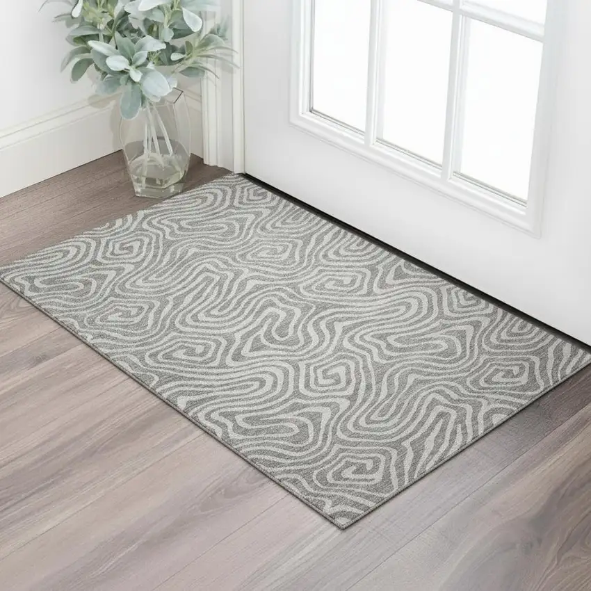 Taupe And Beige Abstract Washable Area Rug With UV Protection Photo 2