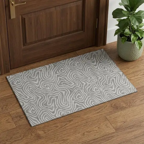 Taupe And Beige Abstract Washable Area Rug With UV Protection Photo 1