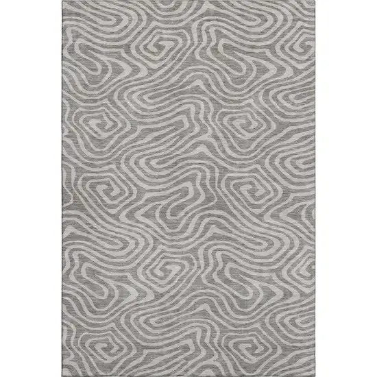 Taupe And Beige Abstract Washable Area Rug With UV Protection Photo 1