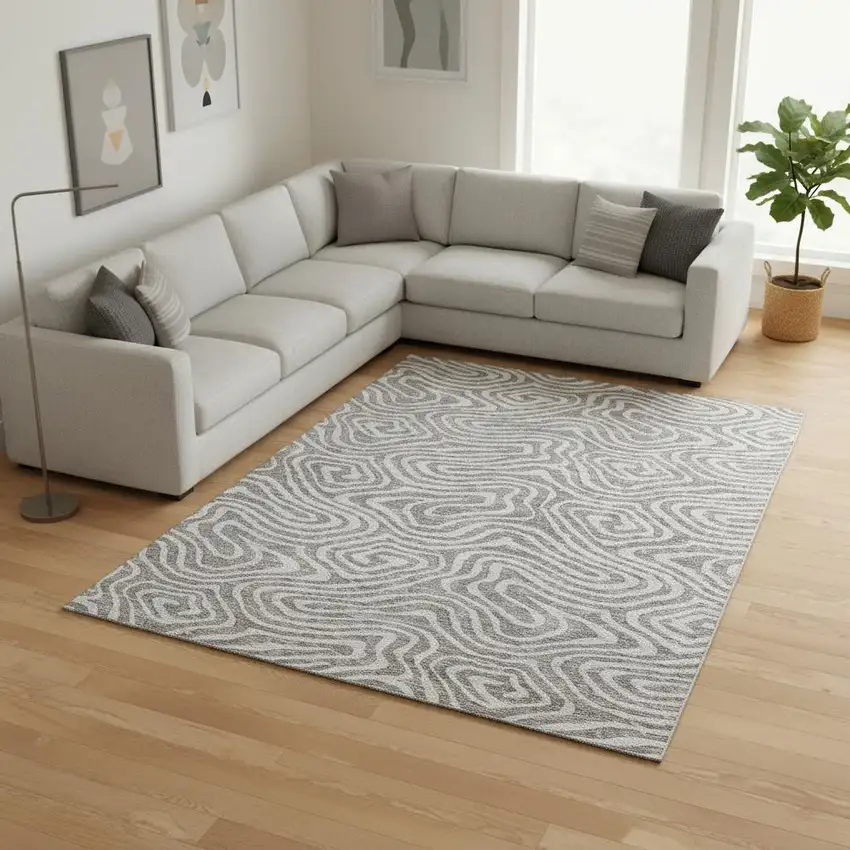Taupe And Beige Abstract Washable Area Rug With UV Protection Photo 2